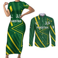 Pakistan Cricket Custom Couples Matching Short Sleeve Bodycon Dress and Long Sleeve Button Shirt Shaheen Falcon Go Champions