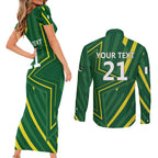 Pakistan Cricket Custom Couples Matching Short Sleeve Bodycon Dress and Long Sleeve Button Shirt Shaheen Falcon Go Champions
