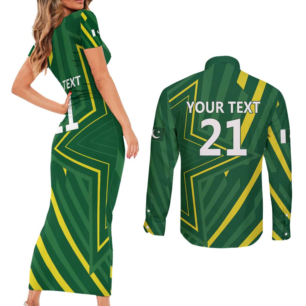 Pakistan Cricket Custom Couples Matching Short Sleeve Bodycon Dress and Long Sleeve Button Shirt Shaheen Falcon Go Champions
