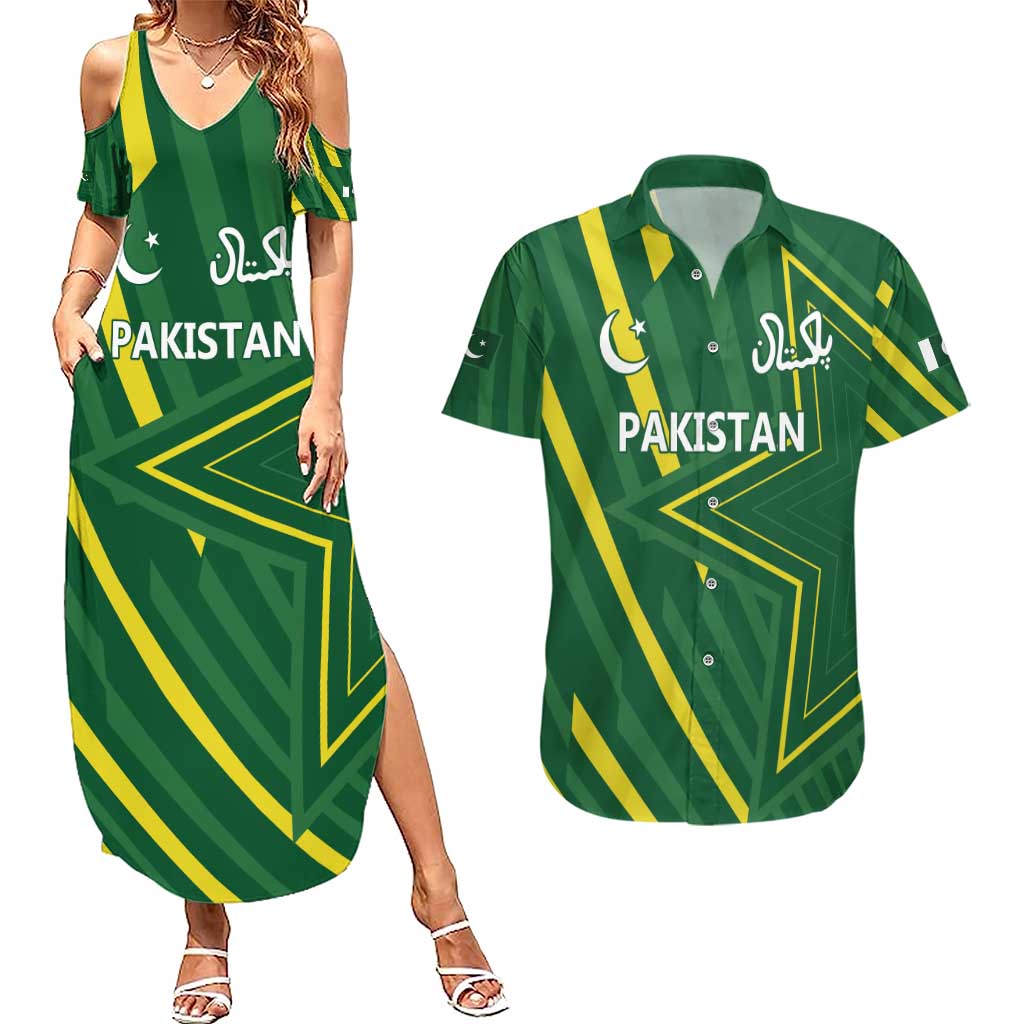 Pakistan Cricket Custom Couples Matching Summer Maxi Dress and Hawaiian Shirt Shaheen Falcon Go Champions