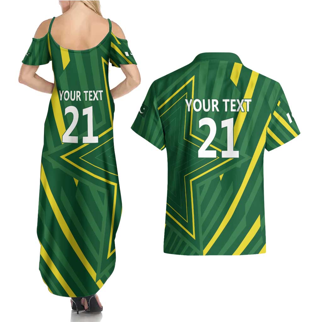 Pakistan Cricket Custom Couples Matching Summer Maxi Dress and Hawaiian Shirt Shaheen Falcon Go Champions