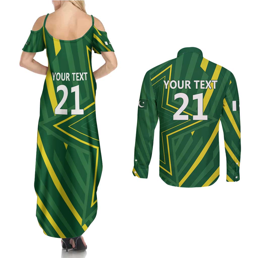 Pakistan Cricket Custom Couples Matching Summer Maxi Dress and Long Sleeve Button Shirt Shaheen Falcon Go Champions