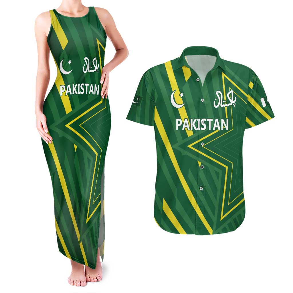 Pakistan Cricket Custom Couples Matching Tank Maxi Dress and Hawaiian Shirt Shaheen Falcon Go Champions