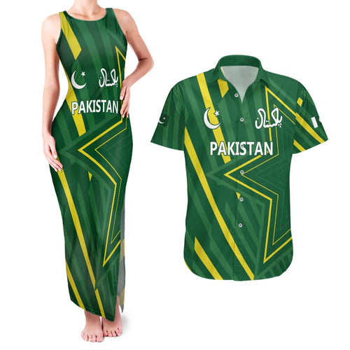 Pakistan Cricket Custom Couples Matching Tank Maxi Dress and Hawaiian Shirt Shaheen Falcon Go Champions