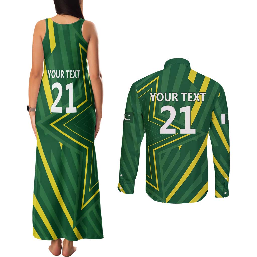 Pakistan Cricket Custom Couples Matching Tank Maxi Dress and Long Sleeve Button Shirt Shaheen Falcon Go Champions