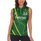 Pakistan Cricket Custom Women Sleeveless Polo Shirt Shaheen Falcon Go Champions