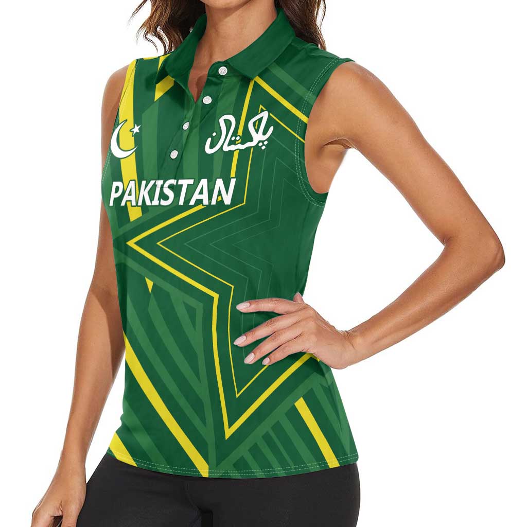 Pakistan Cricket Custom Women Sleeveless Polo Shirt Shaheen Falcon Go Champions