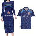 Afghan Atalans Cricket Custom Couples Matching Long Sleeve Bodycon Dress and Hawaiian Shirt Afghanistan Map with Sporty Style