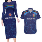 Afghan Atalans Cricket Custom Couples Matching Long Sleeve Bodycon Dress and Hawaiian Shirt Afghanistan Map with Sporty Style