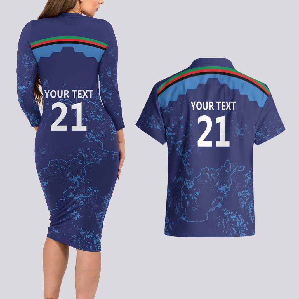 Afghan Atalans Cricket Custom Couples Matching Long Sleeve Bodycon Dress and Hawaiian Shirt Afghanistan Map with Sporty Style