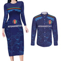Afghan Atalans Cricket Custom Couples Matching Long Sleeve Bodycon Dress and Long Sleeve Button Shirt Afghanistan Map with Sporty Style