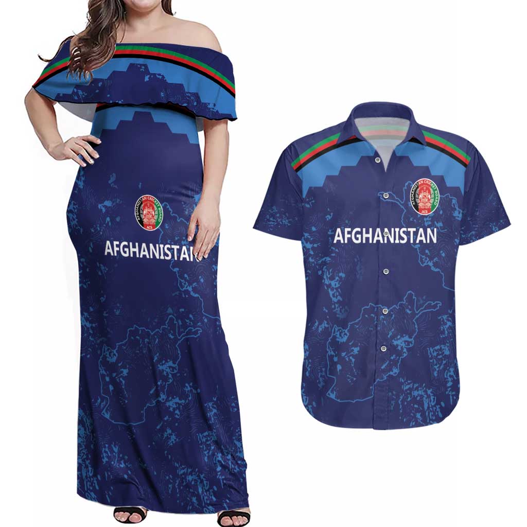 Afghan Atalans Cricket Custom Couples Matching Off Shoulder Maxi Dress and Hawaiian Shirt Afghanistan Map with Sporty Style