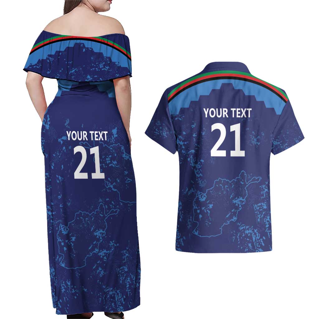 Afghan Atalans Cricket Custom Couples Matching Off Shoulder Maxi Dress and Hawaiian Shirt Afghanistan Map with Sporty Style