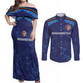 Afghan Atalans Cricket Custom Couples Matching Off Shoulder Maxi Dress and Long Sleeve Button Shirt Afghanistan Map with Sporty Style