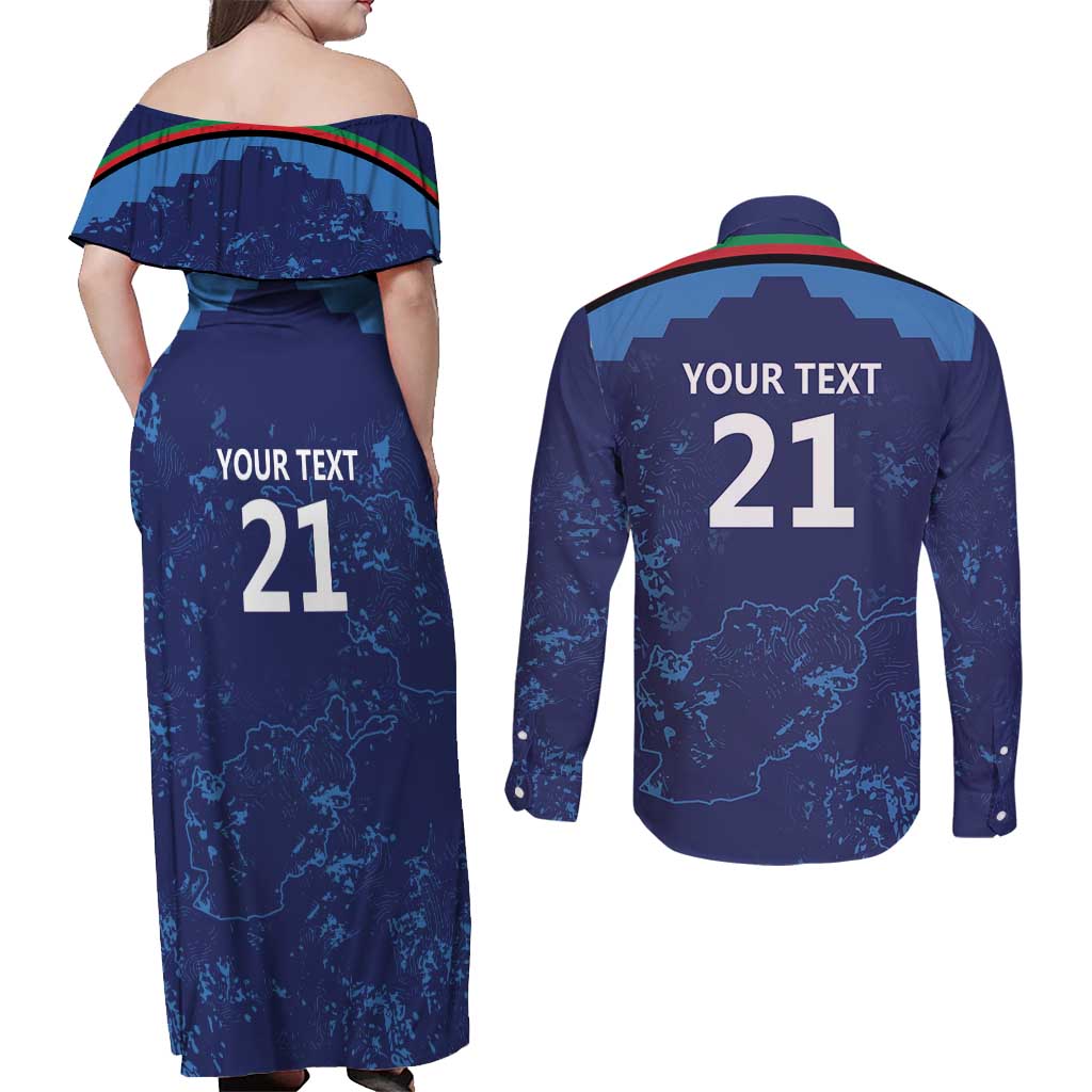 Afghan Atalans Cricket Custom Couples Matching Off Shoulder Maxi Dress and Long Sleeve Button Shirt Afghanistan Map with Sporty Style