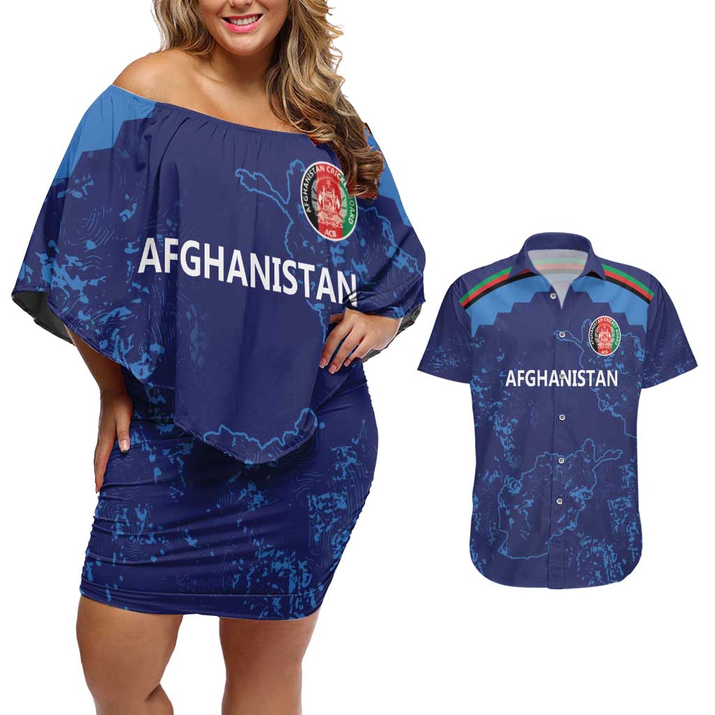 Afghan Atalans Cricket Custom Couples Matching Off Shoulder Short Dress and Hawaiian Shirt Afghanistan Map with Sporty Style