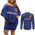 Afghan Atalans Cricket Custom Couples Matching Off Shoulder Short Dress and Long Sleeve Button Shirt Afghanistan Map with Sporty Style