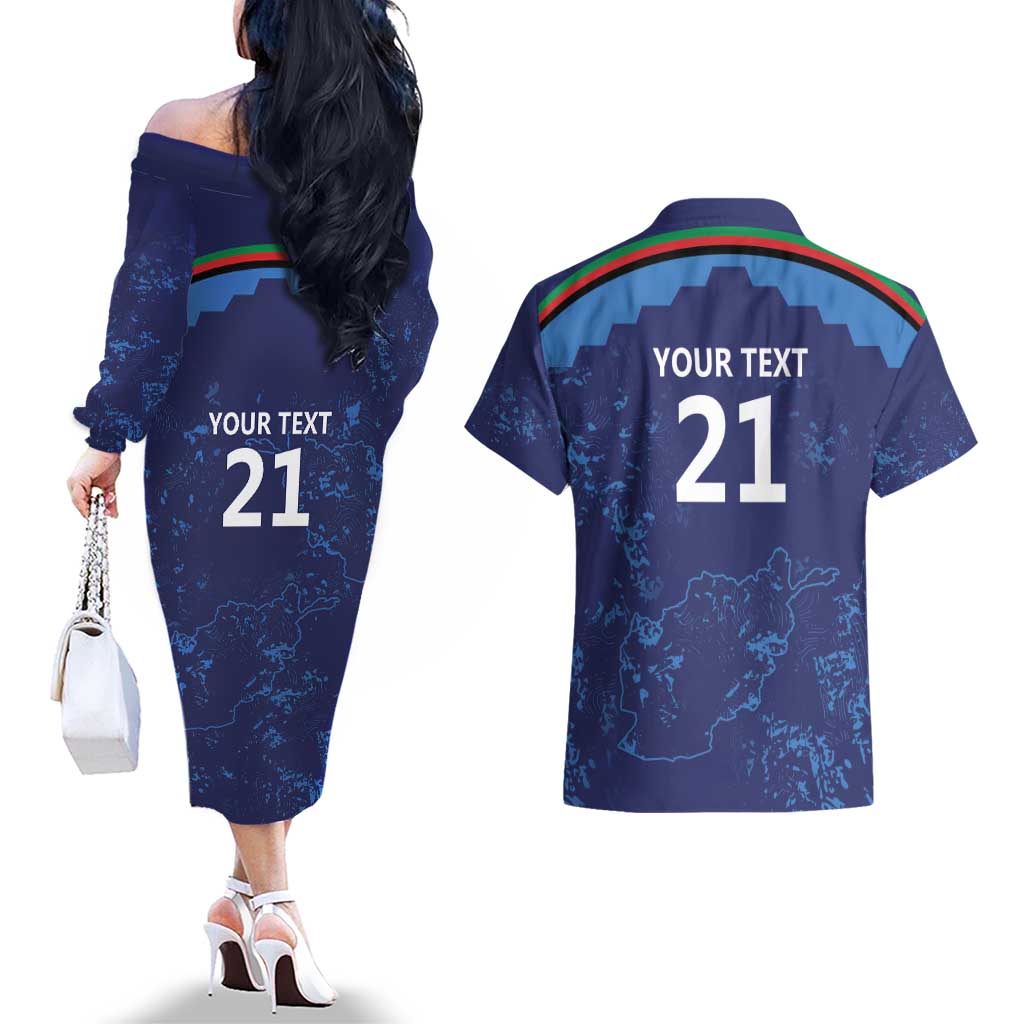Afghan Atalans Cricket Custom Couples Matching Off The Shoulder Long Sleeve Dress and Hawaiian Shirt Afghanistan Map with Sporty Style