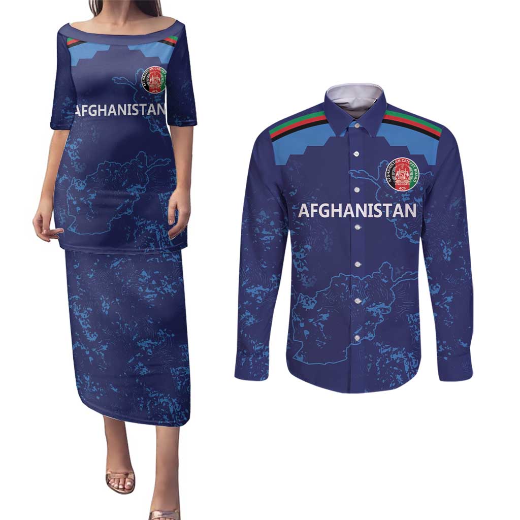 Afghan Atalans Cricket Custom Couples Matching Puletasi and Long Sleeve Button Shirt Afghanistan Map with Sporty Style