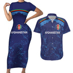 Afghan Atalans Cricket Custom Couples Matching Short Sleeve Bodycon Dress and Hawaiian Shirt Afghanistan Map with Sporty Style