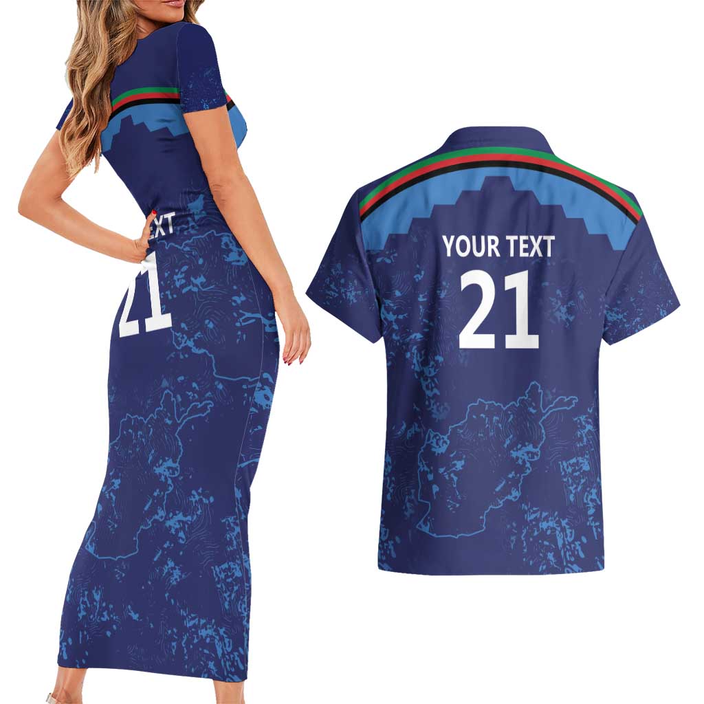 Afghan Atalans Cricket Custom Couples Matching Short Sleeve Bodycon Dress and Hawaiian Shirt Afghanistan Map with Sporty Style