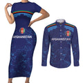 Afghan Atalans Cricket Custom Couples Matching Short Sleeve Bodycon Dress and Long Sleeve Button Shirt Afghanistan Map with Sporty Style