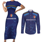 Afghan Atalans Cricket Custom Couples Matching Short Sleeve Bodycon Dress and Long Sleeve Button Shirt Afghanistan Map with Sporty Style