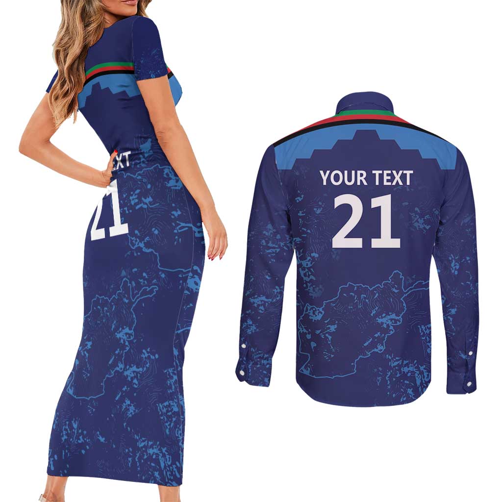Afghan Atalans Cricket Custom Couples Matching Short Sleeve Bodycon Dress and Long Sleeve Button Shirt Afghanistan Map with Sporty Style