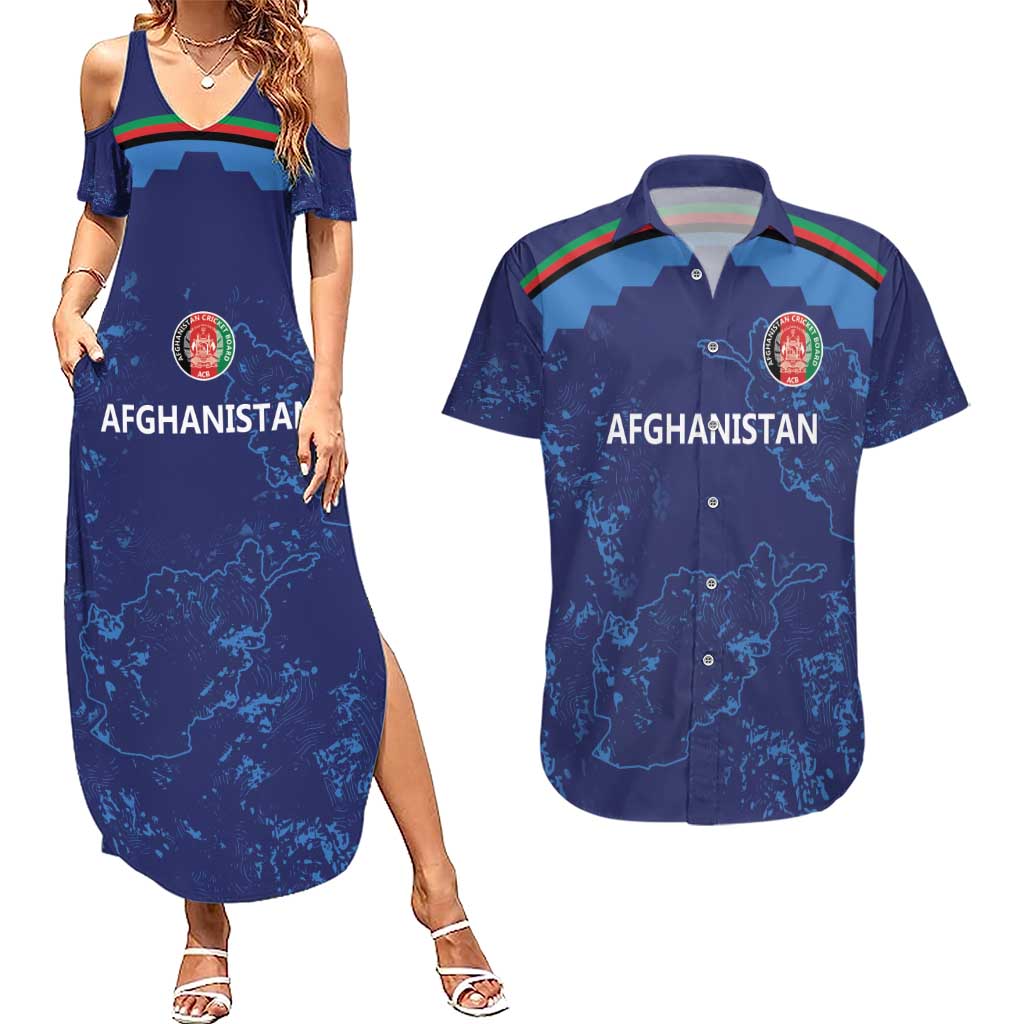 Afghan Atalans Cricket Custom Couples Matching Summer Maxi Dress and Hawaiian Shirt Afghanistan Map with Sporty Style