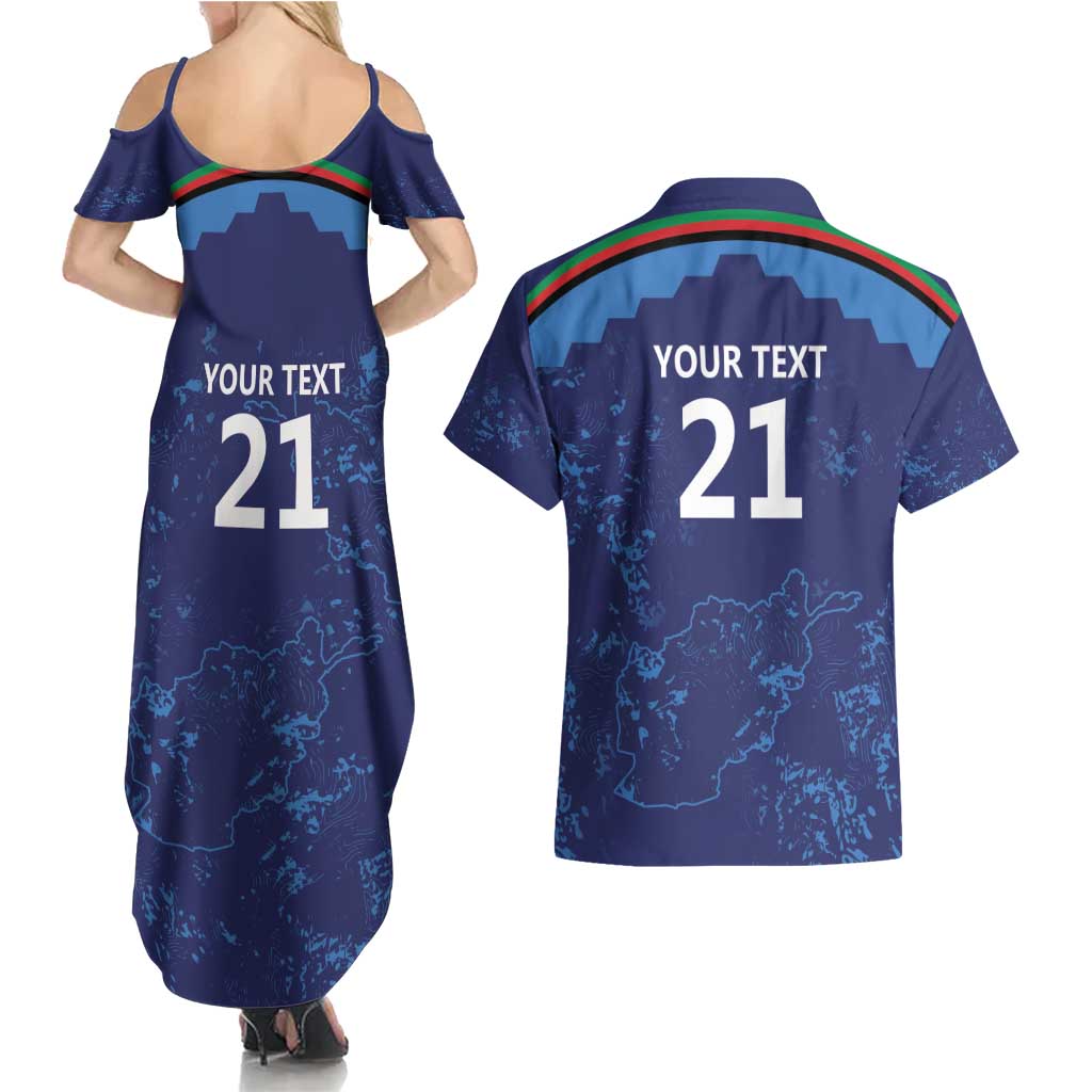 Afghan Atalans Cricket Custom Couples Matching Summer Maxi Dress and Hawaiian Shirt Afghanistan Map with Sporty Style