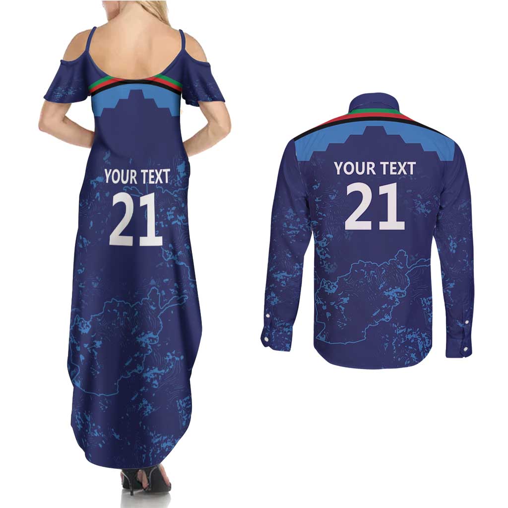 Afghan Atalans Cricket Custom Couples Matching Summer Maxi Dress and Long Sleeve Button Shirt Afghanistan Map with Sporty Style