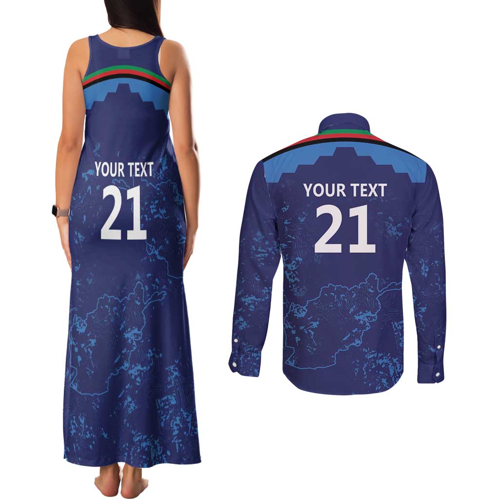 Afghan Atalans Cricket Custom Couples Matching Tank Maxi Dress and Long Sleeve Button Shirt Afghanistan Map with Sporty Style