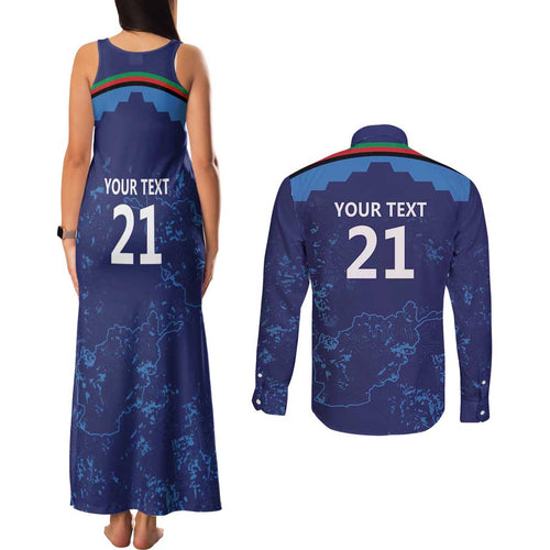 Afghan Atalans Cricket Custom Couples Matching Tank Maxi Dress and Long Sleeve Button Shirt Afghanistan Map with Sporty Style
