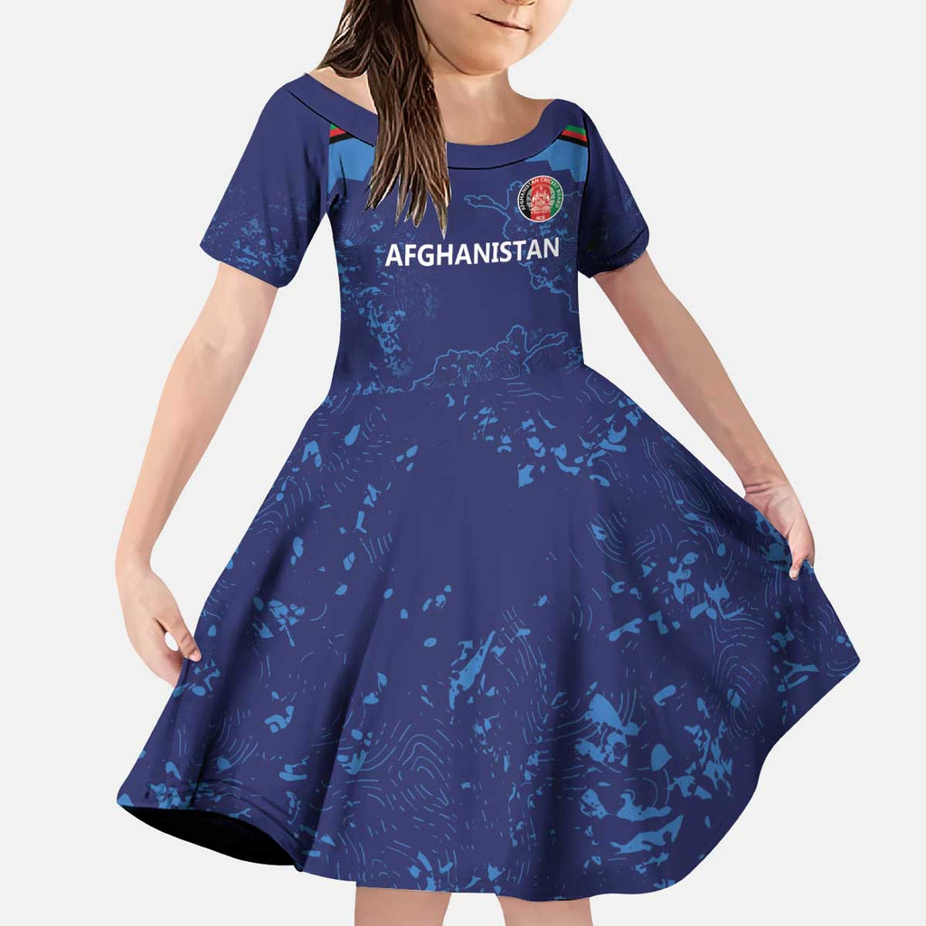 Afghan Atalans Cricket Custom Kid Short Sleeve Dress Afghanistan Map with Sporty Style