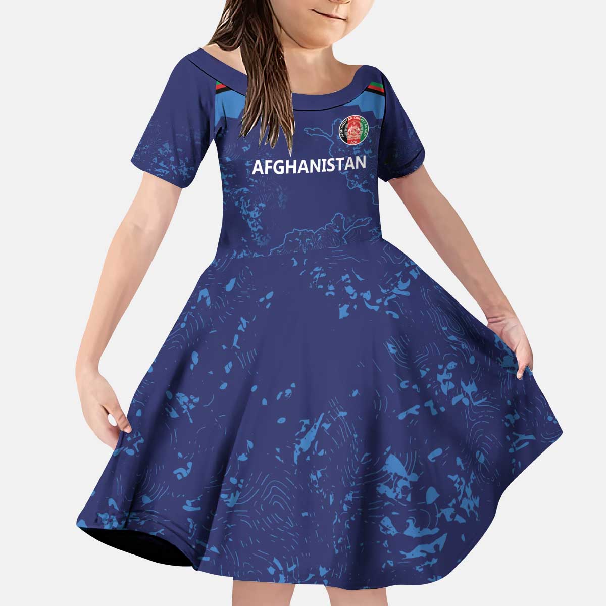 Afghan Atalans Cricket Custom Kid Short Sleeve Dress Afghanistan Map with Sporty Style