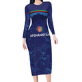 Afghan Atalans Cricket Custom Long Sleeve Bodycon Dress Afghanistan Map with Sporty Style