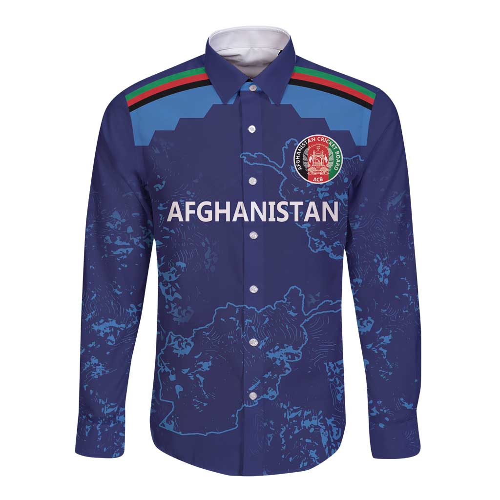 Afghan Atalans Cricket Custom Long Sleeve Button Shirt Afghanistan Map with Sporty Style