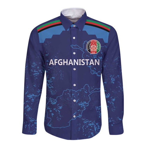 Afghan Atalans Cricket Custom Long Sleeve Button Shirt Afghanistan Map with Sporty Style