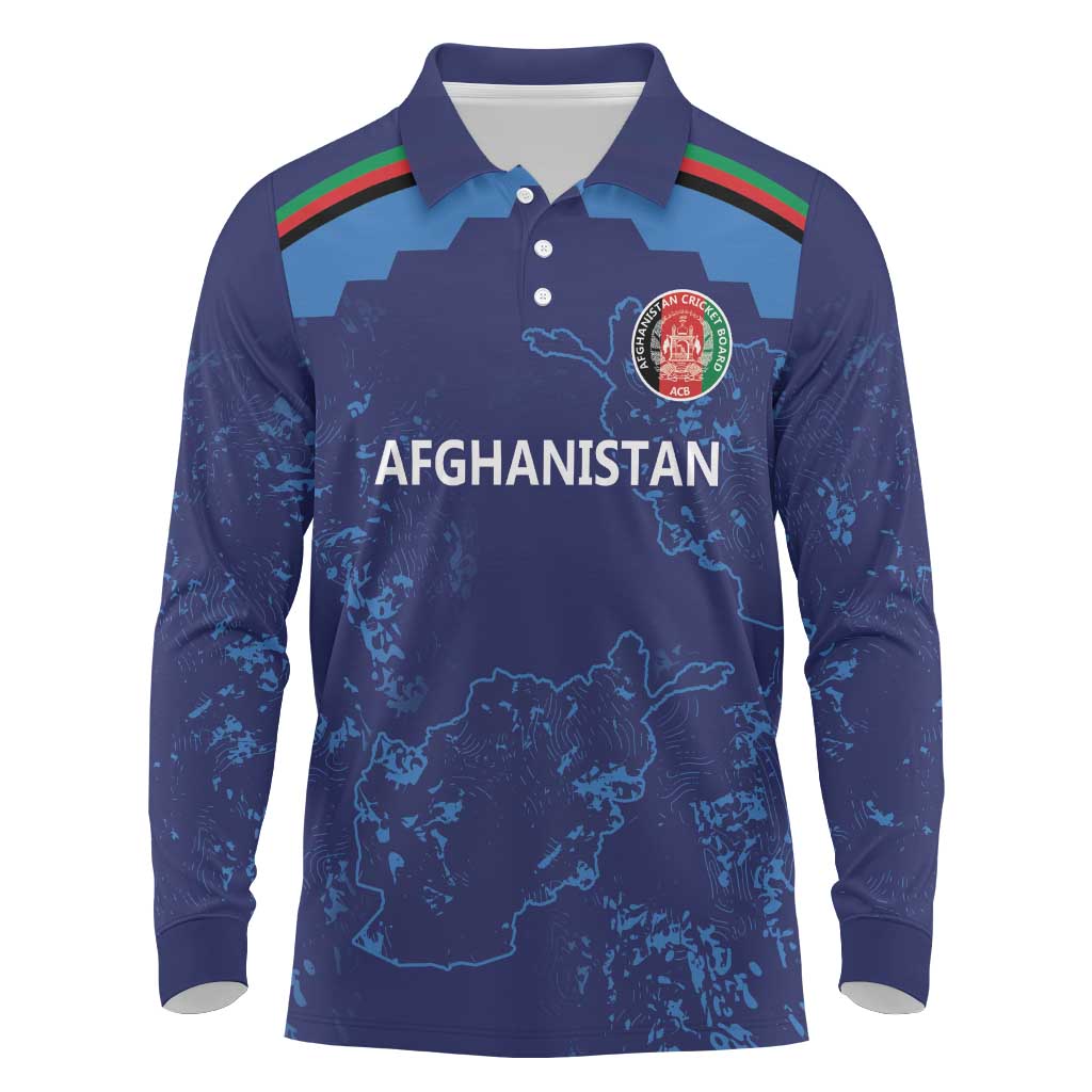 Afghan Atalans Cricket Custom Long Sleeve Polo Shirt Afghanistan Map with Sporty Style