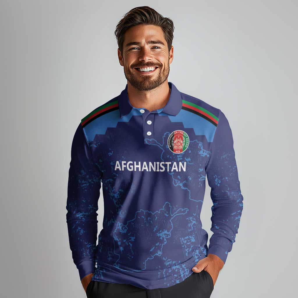 Afghan Atalans Cricket Custom Long Sleeve Polo Shirt Afghanistan Map with Sporty Style