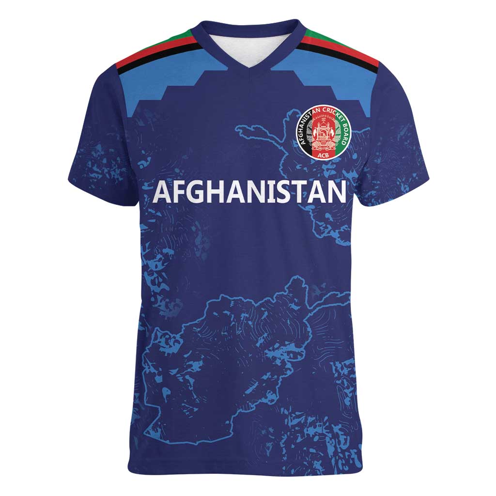 Afghan Atalans Cricket Custom Women V-Neck T-Shirt Afghanistan Map with Sporty Style
