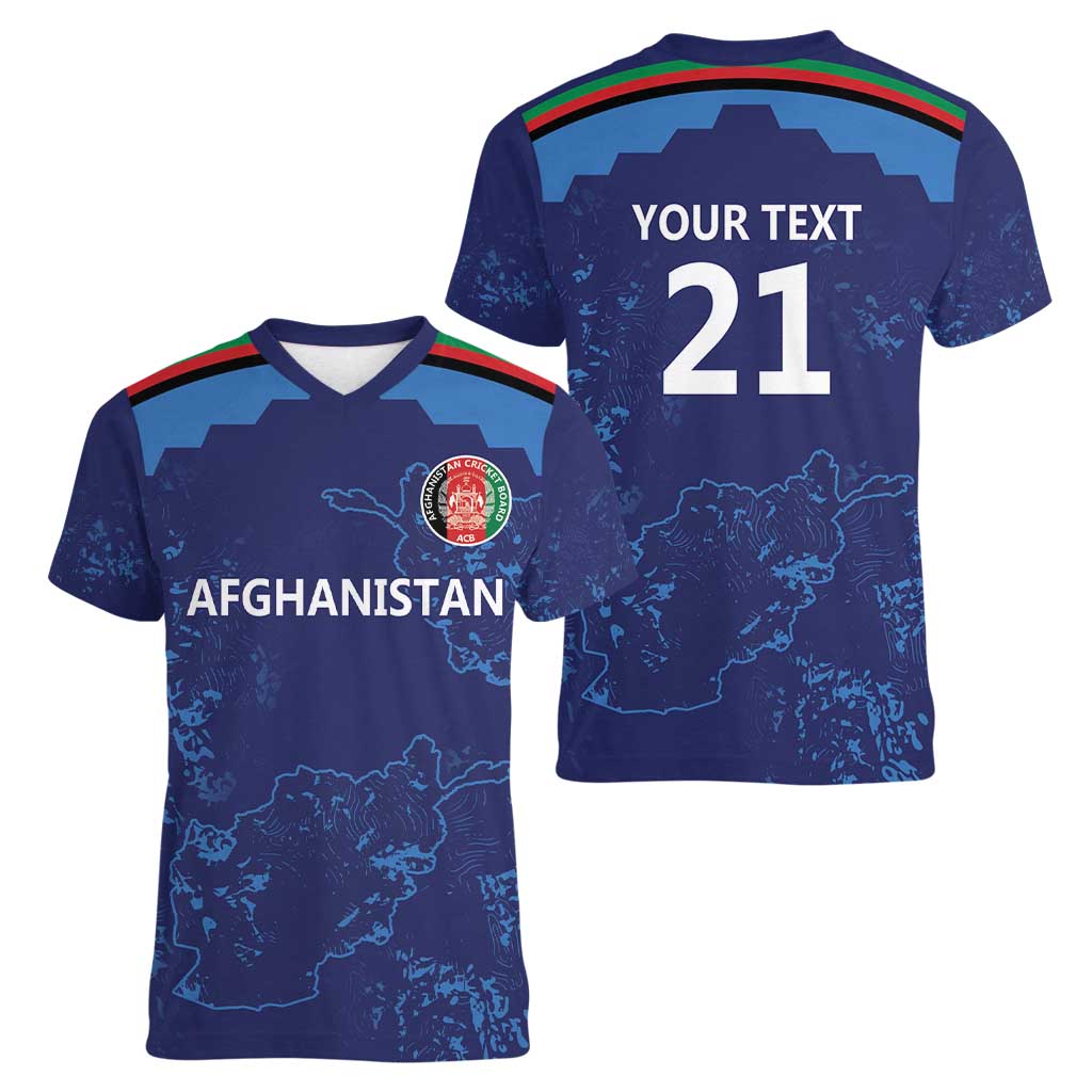Afghan Atalans Cricket Custom Women V-Neck T-Shirt Afghanistan Map with Sporty Style