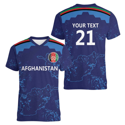 Afghan Atalans Cricket Custom Women V-Neck T-Shirt Afghanistan Map with Sporty Style