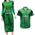 Pakistan Cricket Custom Couples Matching Long Sleeve Bodycon Dress and Hawaiian Shirt The Green Shirts with Sporty Pattern