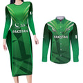 Pakistan Cricket Custom Couples Matching Long Sleeve Bodycon Dress and Long Sleeve Button Shirt The Green Shirts with Sporty Pattern