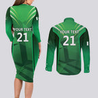 Pakistan Cricket Custom Couples Matching Long Sleeve Bodycon Dress and Long Sleeve Button Shirt The Green Shirts with Sporty Pattern