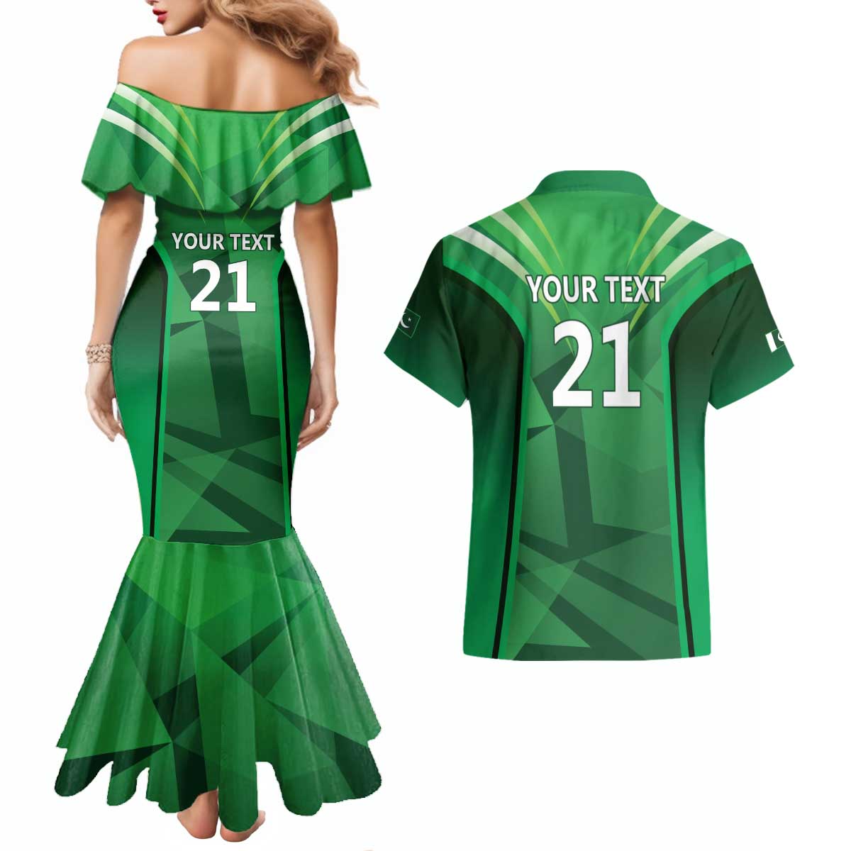 Pakistan Cricket Custom Couples Matching Mermaid Dress and Hawaiian Shirt The Green Shirts with Sporty Pattern