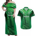 Pakistan Cricket Custom Couples Matching Off Shoulder Maxi Dress and Hawaiian Shirt The Green Shirts with Sporty Pattern