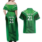 Pakistan Cricket Custom Couples Matching Off Shoulder Maxi Dress and Hawaiian Shirt The Green Shirts with Sporty Pattern