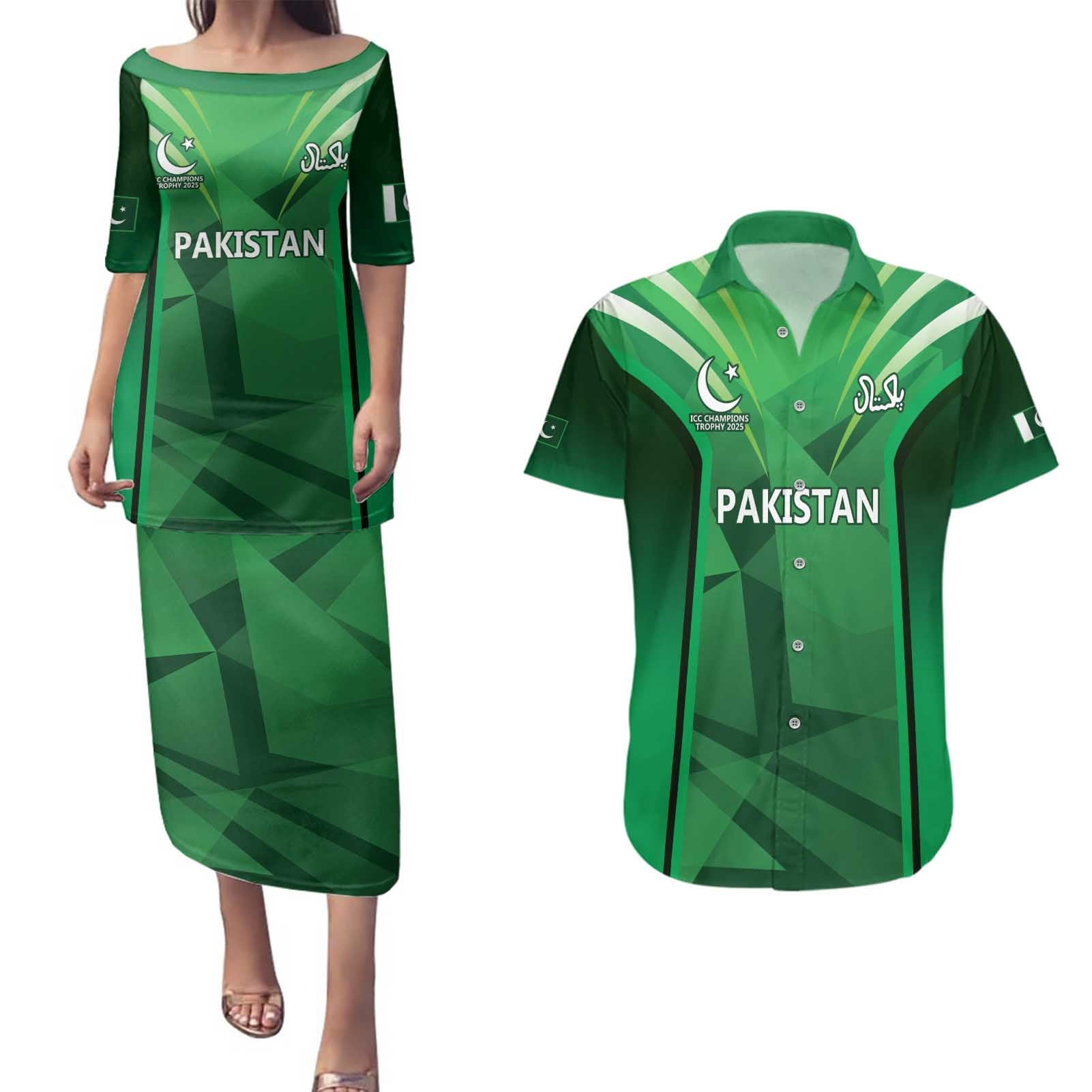 Pakistan Cricket Custom Couples Matching Puletasi and Hawaiian Shirt The Green Shirts with Sporty Pattern